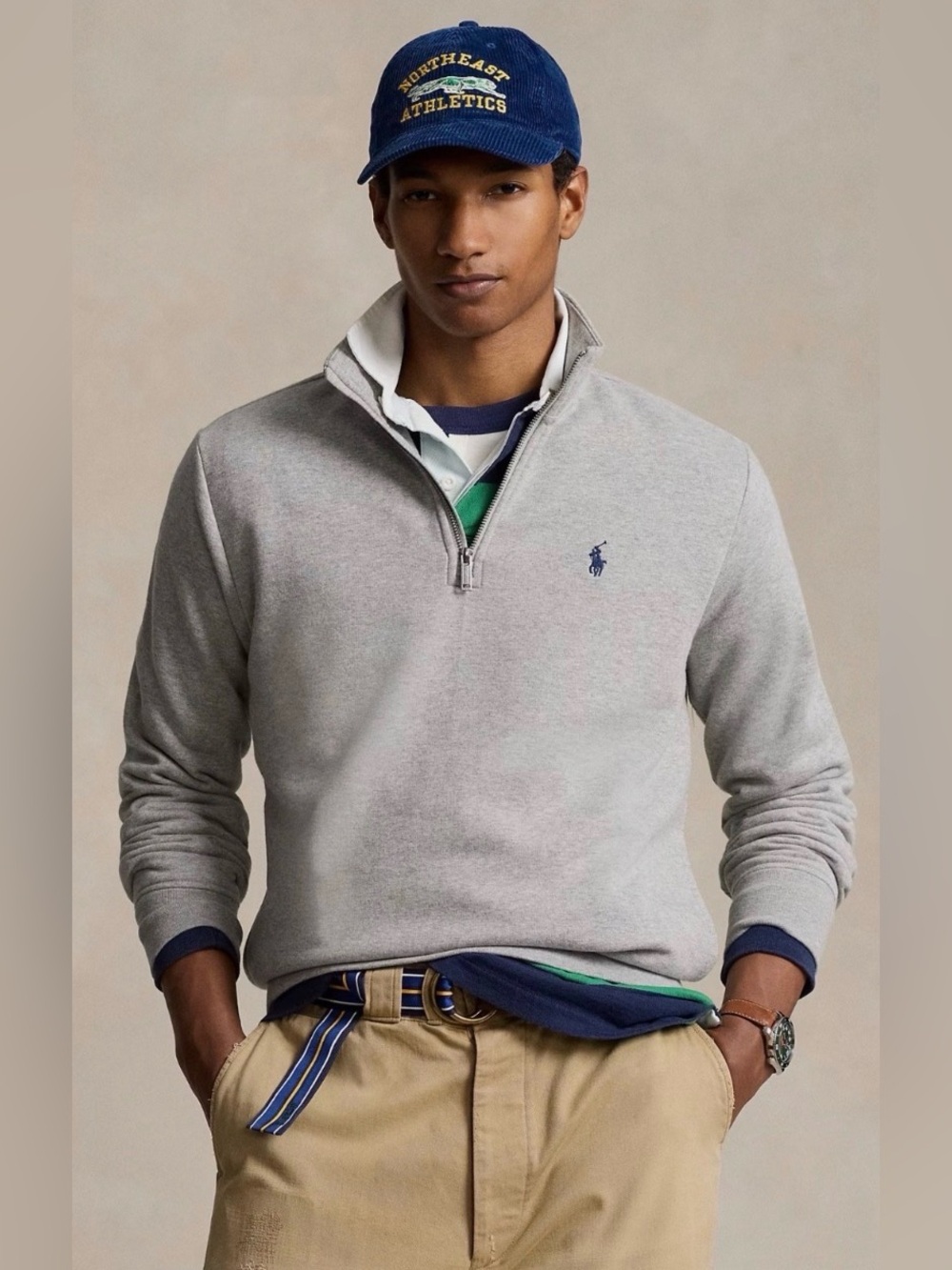 Polo Ralph Lauren HEATHER GRAY Classic 1/4 Zip Fleece Pullover Sweatshirt 2XL